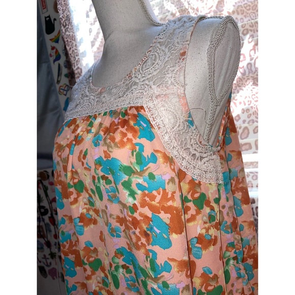 Women’s Orange Lace & Floral Blue Sketch Tank Top 🧡 - Picture 8 of 17